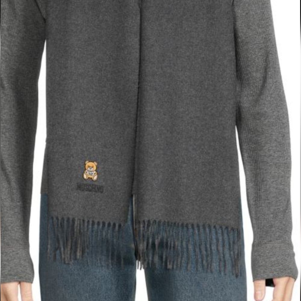 MOSCHINO Embroidered Moschino Bear Wool Scarf